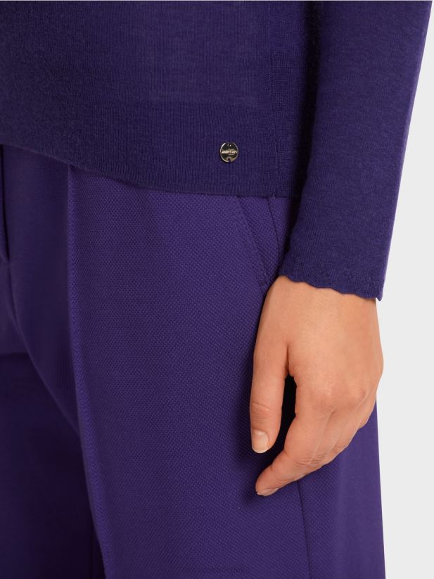 pulover din lana cu detalii model Marc Cain purpuriu regal îmbrăcăminte 4826HH1214