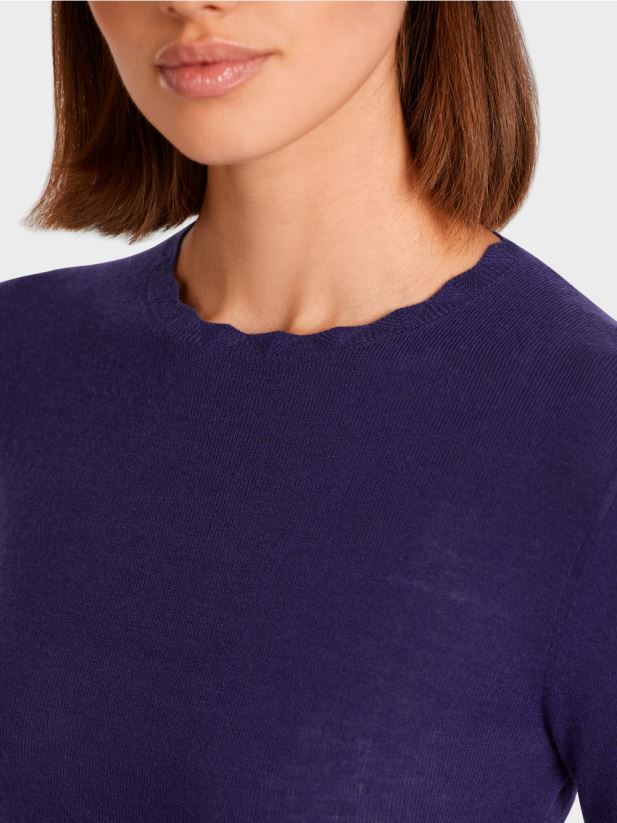 pulover din lana cu detalii model Marc Cain purpuriu regal îmbrăcăminte 4826HH1214