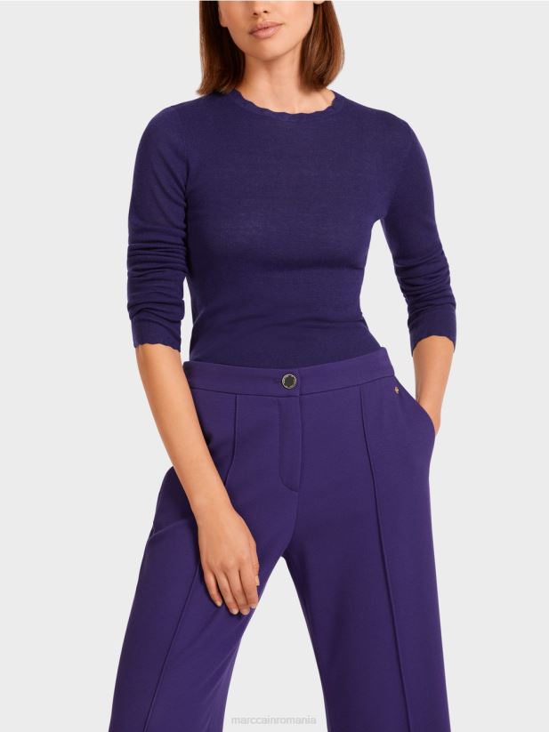 pulover din lana cu detalii model Marc Cain purpuriu regal îmbrăcăminte 4826HH1214