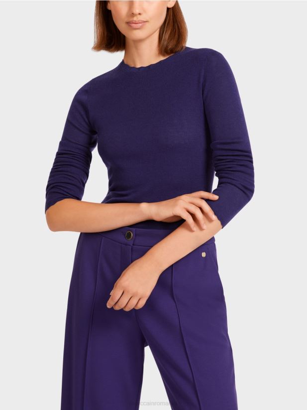pulover din lana cu detalii model Marc Cain purpuriu regal îmbrăcăminte 4826HH1214