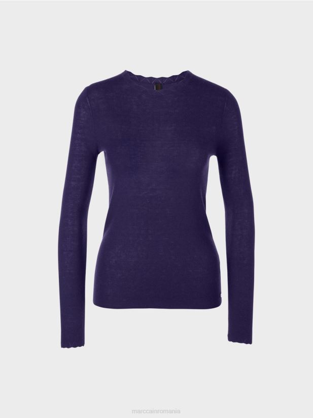 pulover din lana cu detalii model Marc Cain purpuriu regal îmbrăcăminte 4826HH1214