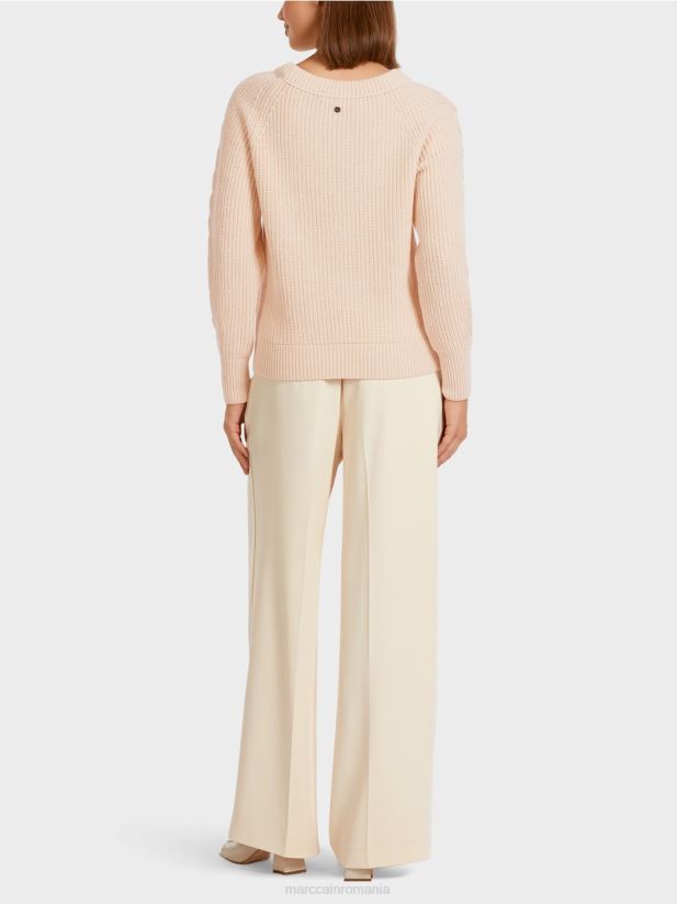 pulover din tricot cablu \"tricotat in germania\" Marc Cain cremă îmbrăcăminte 4826HH1194