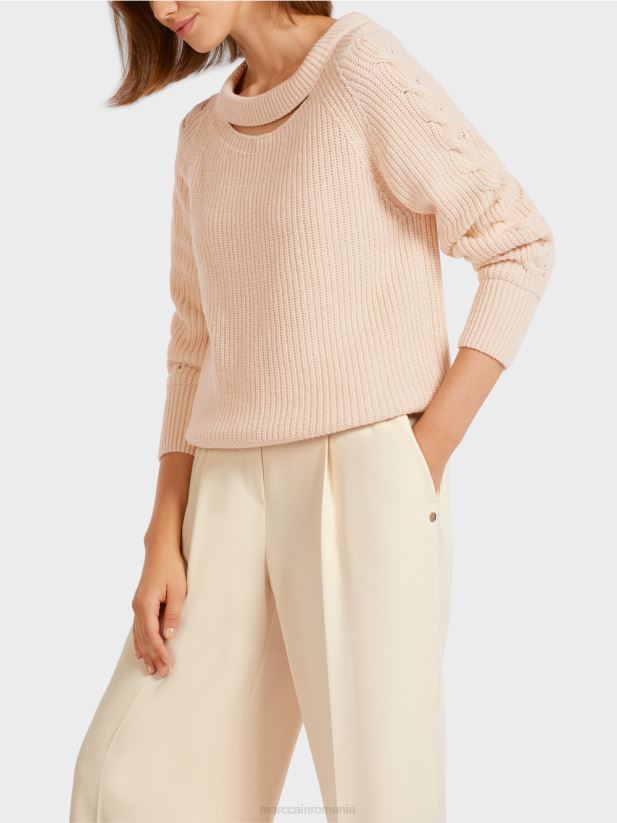 pulover din tricot cablu \"tricotat in germania\" Marc Cain cremă îmbrăcăminte 4826HH1194
