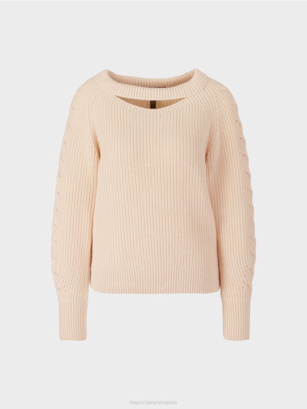 pulover din tricot cablu \"tricotat in germania\" Marc Cain cremă îmbrăcăminte 4826HH1194