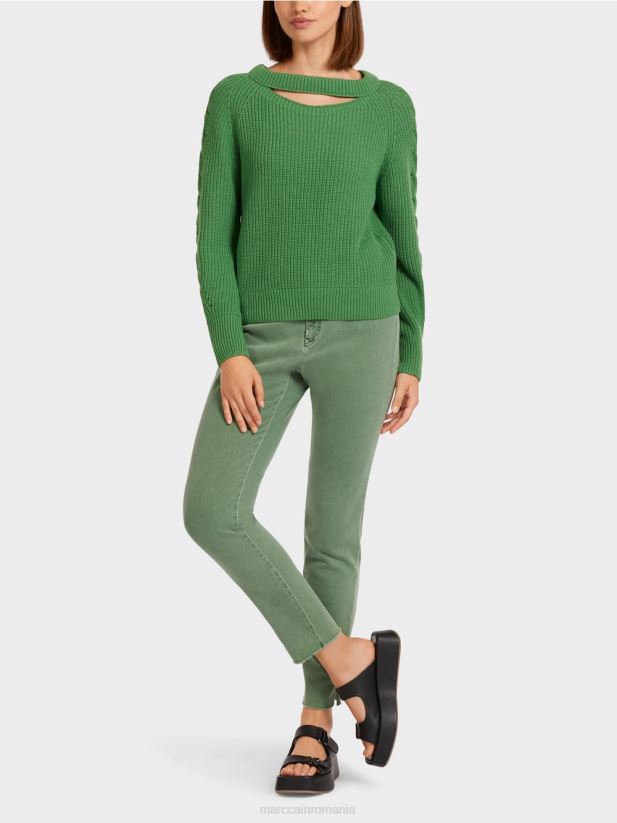 pulover din tricot cablu "tricotat in germania" Marc Cain mușchi verde îmbrăcăminte 4826HH1198