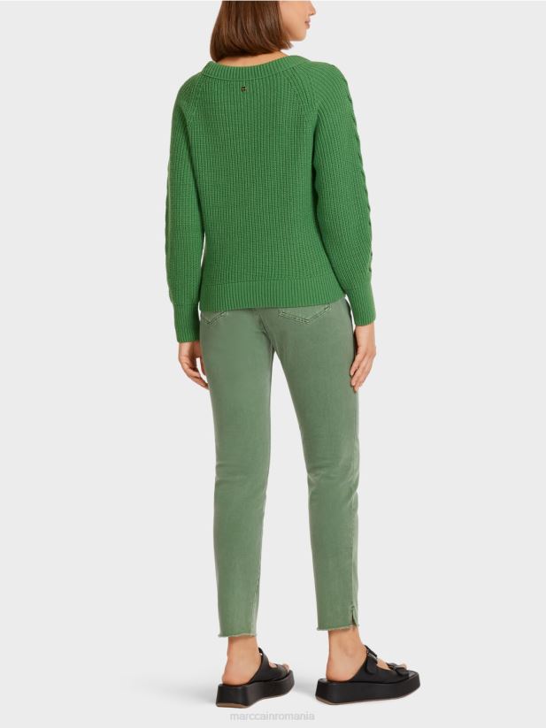 pulover din tricot cablu \"tricotat in germania\" Marc Cain mușchi verde îmbrăcăminte 4826HH1198