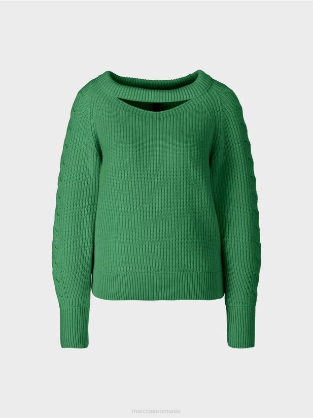 pulover din tricot cablu \"tricotat in germania\" Marc Cain mușchi verde îmbrăcăminte 4826HH1198