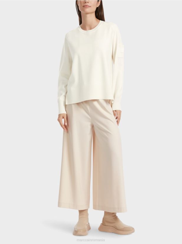 pulover din tricot cu buzunar pe maneca Marc Cain aproape alb îmbrăcăminte 4826HH1105