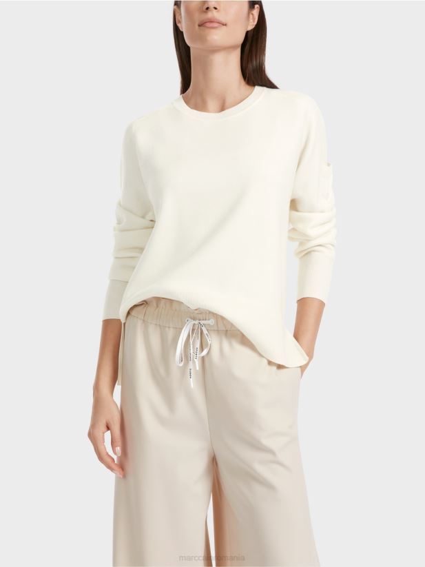 pulover din tricot cu buzunar pe maneca Marc Cain aproape alb îmbrăcăminte 4826HH1105