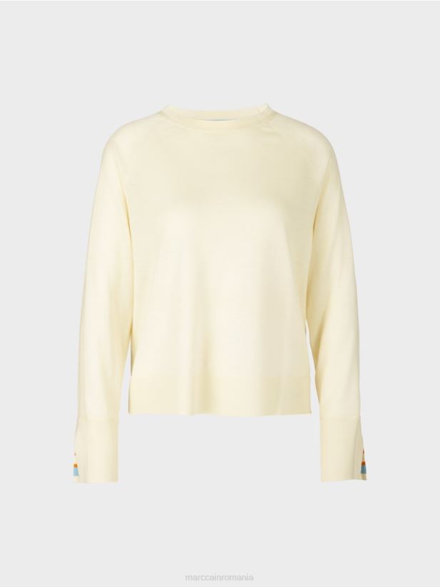 pulover din tricot cu crapatură contrastantă la mânecă Marc Cain cremă pudră îmbrăcăminte 4826HH1203