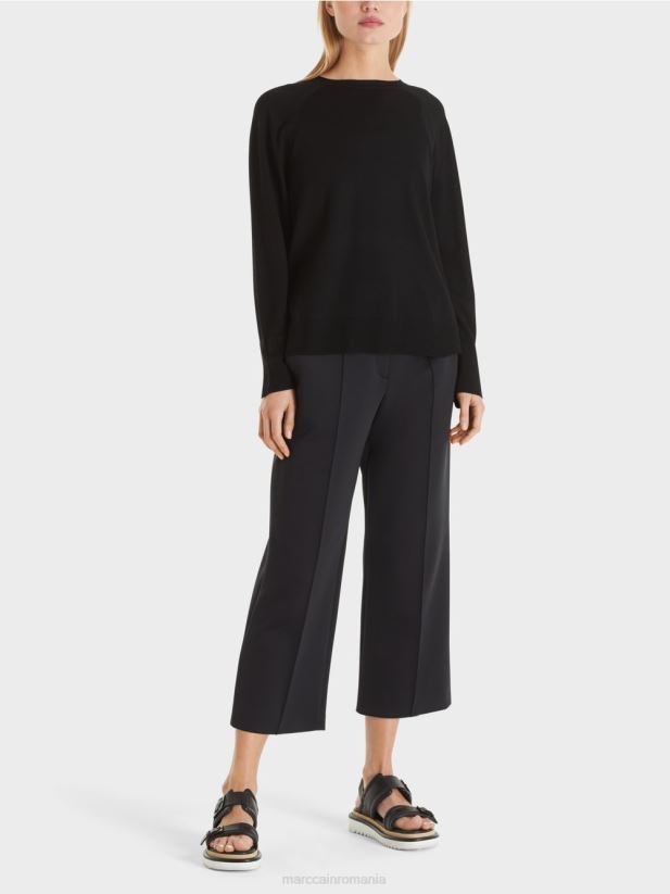 pulover din tricot cu crapatură contrastantă la mânecă Marc Cain negru îmbrăcăminte 4826HH1202