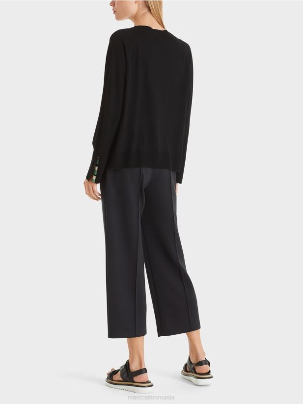 pulover din tricot cu crapatură contrastantă la mânecă Marc Cain negru îmbrăcăminte 4826HH1202