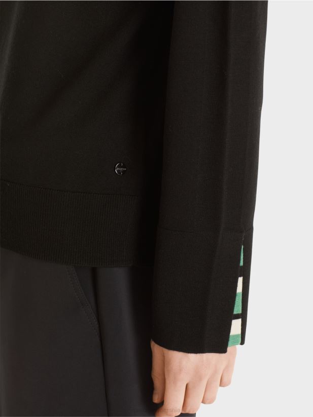 pulover din tricot cu crapatură contrastantă la mânecă Marc Cain negru îmbrăcăminte 4826HH1202
