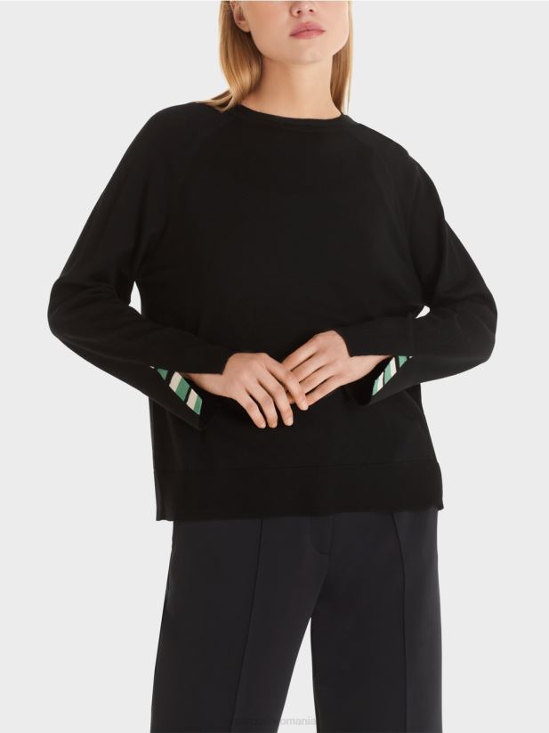 pulover din tricot cu crapatură contrastantă la mânecă Marc Cain negru îmbrăcăminte 4826HH1202