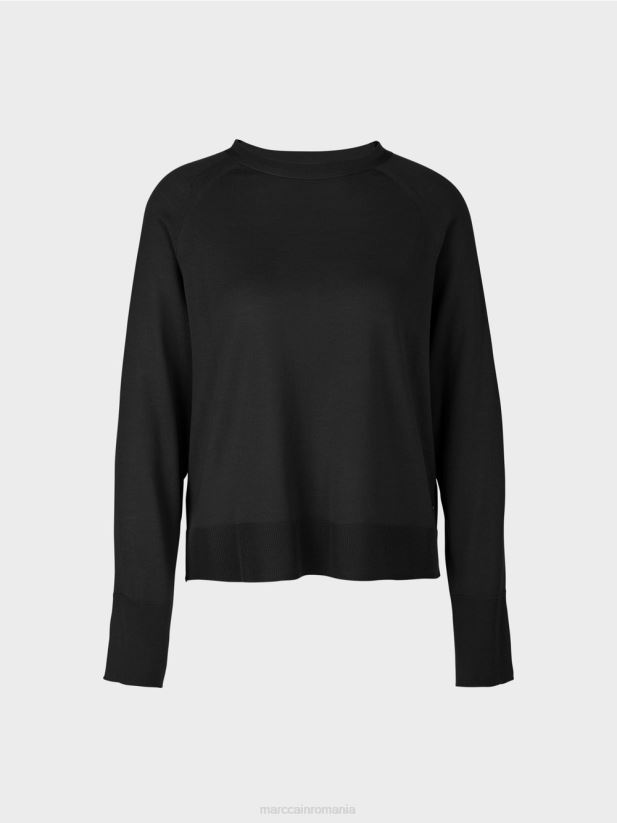 pulover din tricot cu crapatură contrastantă la mânecă Marc Cain negru îmbrăcăminte 4826HH1202