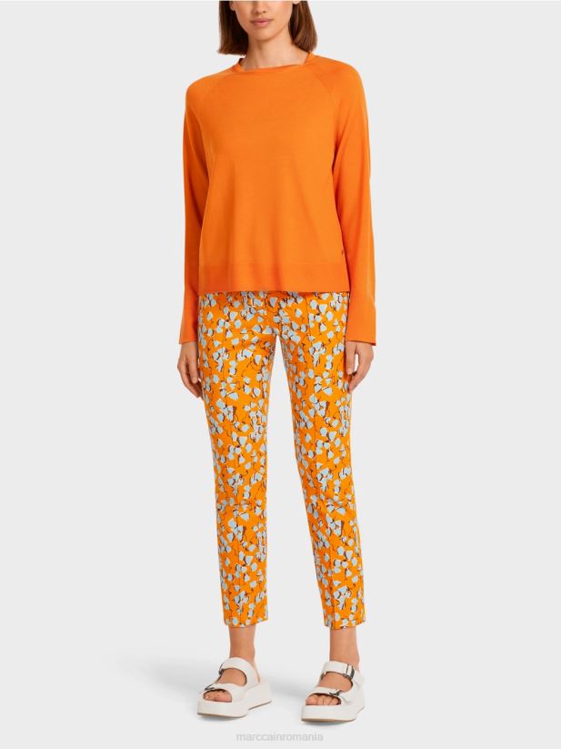 pulover din tricot cu crapatură contrastantă la mânecă Marc Cain portocaliu limpede îmbrăcăminte 4826HH1209