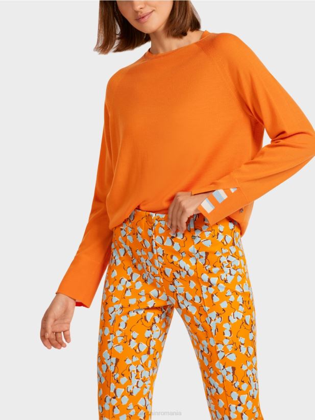 pulover din tricot cu crapatură contrastantă la mânecă Marc Cain portocaliu limpede îmbrăcăminte 4826HH1209