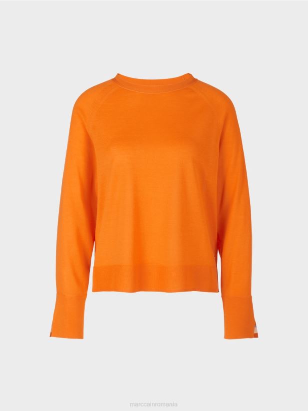 pulover din tricot cu crapatură contrastantă la mânecă Marc Cain portocaliu limpede îmbrăcăminte 4826HH1209