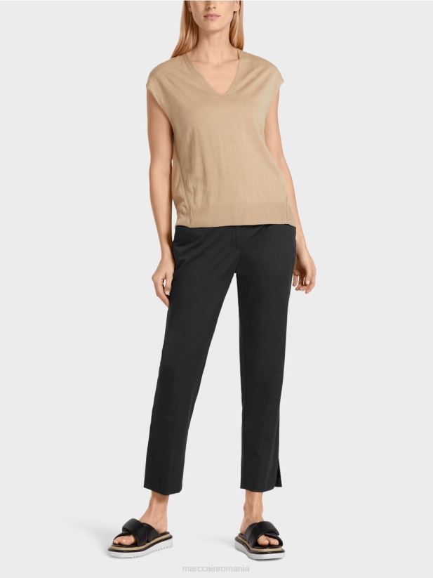 pulover din tricot fin fără mâneci Marc Cain nisip adânc îmbrăcăminte 4826HH1151