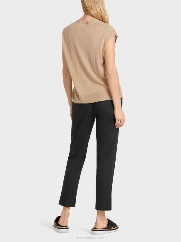 pulover din tricot fin fără mâneci Marc Cain nisip adânc îmbrăcăminte 4826HH1151