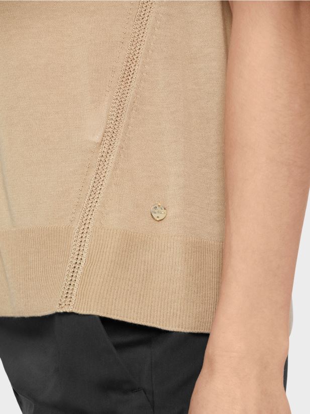 pulover din tricot fin fără mâneci Marc Cain nisip adânc îmbrăcăminte 4826HH1151