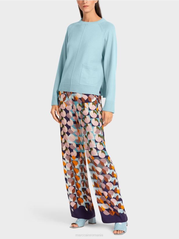 pulover elegant din lână și cașmir Marc Cain albastru atmosferic îmbrăcăminte 4826HH1206