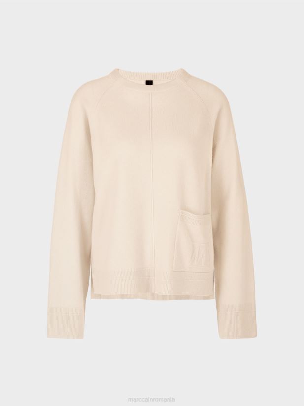 pulover elegant din lână și cașmir Marc Cain cremă îmbrăcăminte 4826HH1196