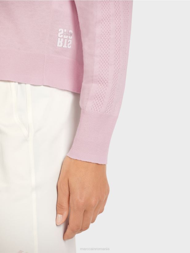 pulover elegant din tricot fin cu decolteu in V Marc Cain lavandă ușoară îmbrăcăminte 4826HH1156