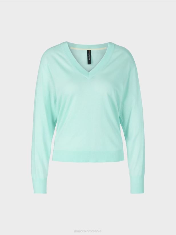 pulover elegant din tricot fin cu decolteu in V Marc Cain luminator moale îmbrăcăminte 4826HH1170