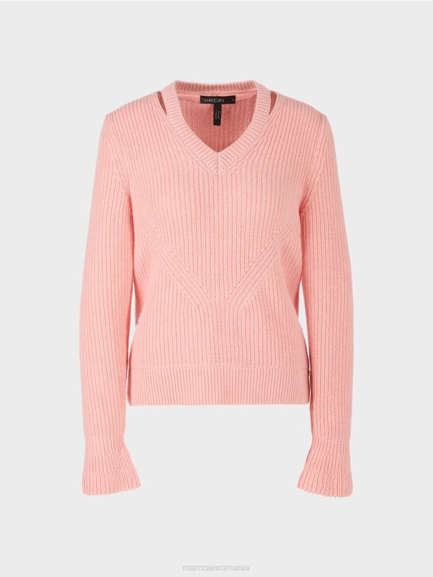 pulover elegant tricotat in germania Marc Cain roz pudra moale îmbrăcăminte 4826HH1117