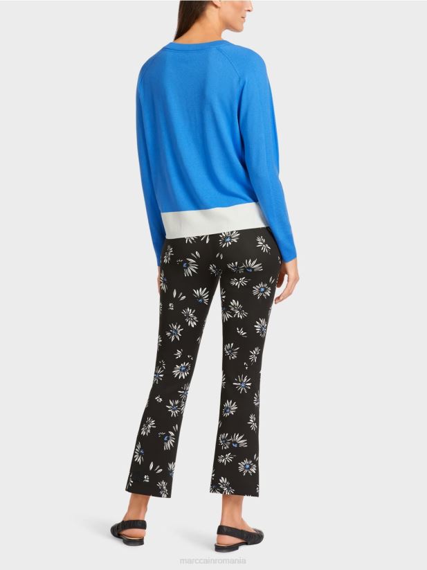 pulover într-un amestec de materiale luxos Marc Cain azur îmbrăcăminte 4826HH1185