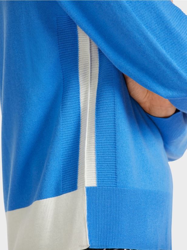 pulover într-un amestec de materiale luxos Marc Cain azur îmbrăcăminte 4826HH1185