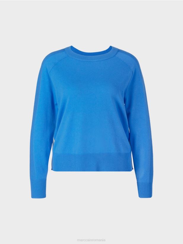 pulover într-un amestec de materiale luxos Marc Cain azur îmbrăcăminte 4826HH1185