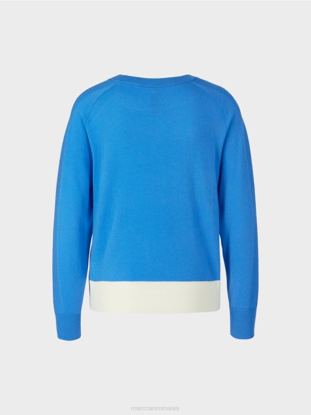 pulover într-un amestec de materiale luxos Marc Cain azur îmbrăcăminte 4826HH1185