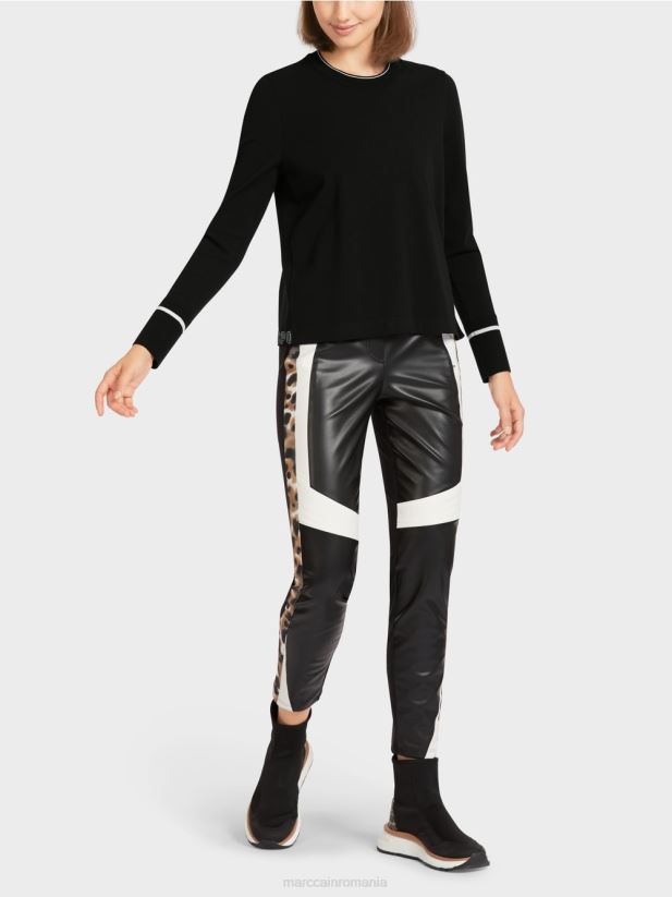 pulover "rethink together" cu fanta Marc Cain alb-negru îmbrăcăminte 4826HH1182