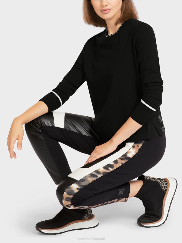 pulover \"rethink together\" cu fanta Marc Cain alb-negru îmbrăcăminte 4826HH1182