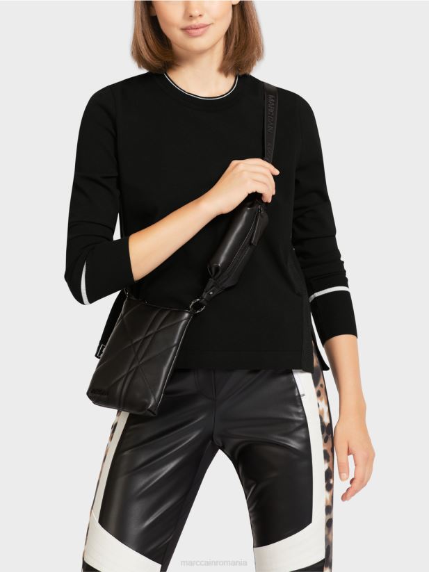 pulover \"rethink together\" cu fanta Marc Cain alb-negru îmbrăcăminte 4826HH1182