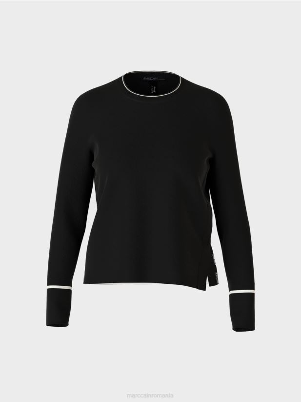 pulover \"rethink together\" cu fanta Marc Cain alb-negru îmbrăcăminte 4826HH1182