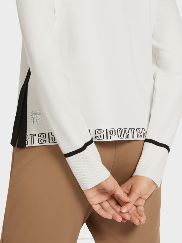 pulover \"rethink together\" cu fanta Marc Cain aproape alb îmbrăcăminte 4826HH1175