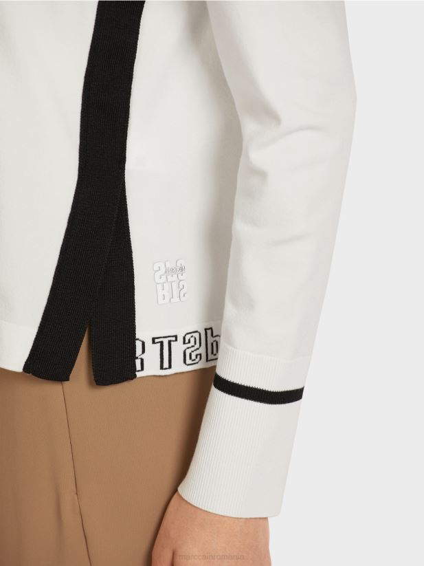 pulover \"rethink together\" cu fanta Marc Cain aproape alb îmbrăcăminte 4826HH1175