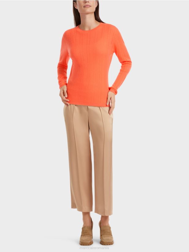 pulover „rethink together” cu gât rotund Marc Cain coral strălucitor îmbrăcăminte 4826HH1093