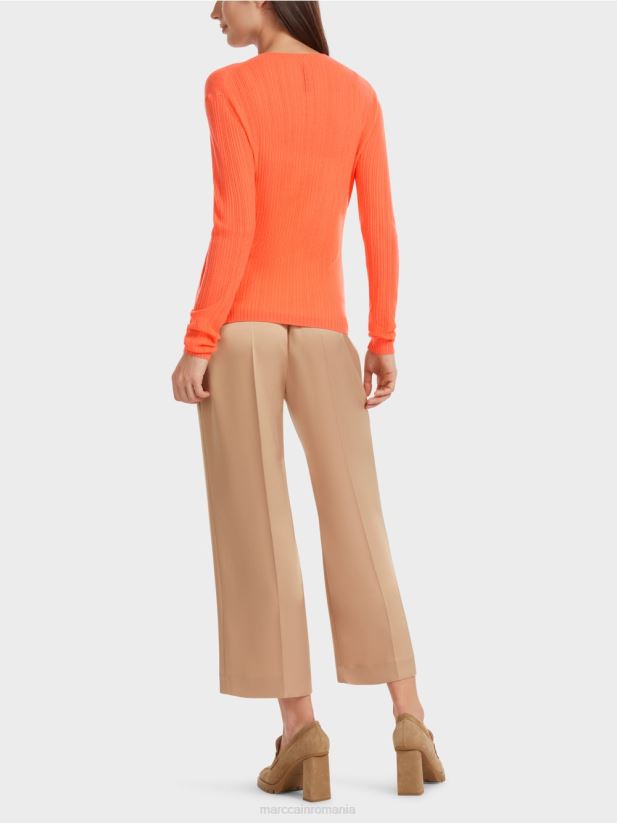 pulover „rethink together” cu gât rotund Marc Cain coral strălucitor îmbrăcăminte 4826HH1093