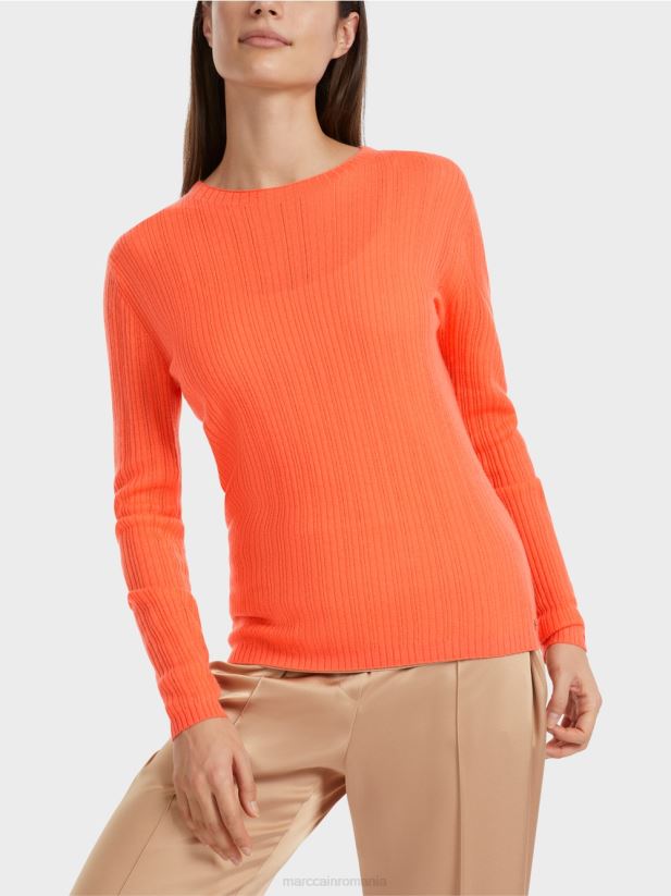 pulover „rethink together” cu gât rotund Marc Cain coral strălucitor îmbrăcăminte 4826HH1093