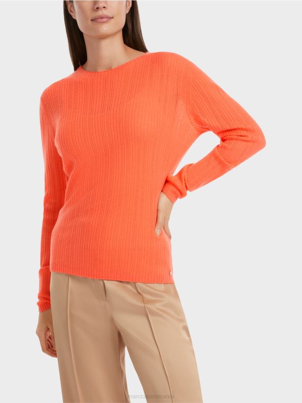 pulover „rethink together” cu gât rotund Marc Cain coral strălucitor îmbrăcăminte 4826HH1093