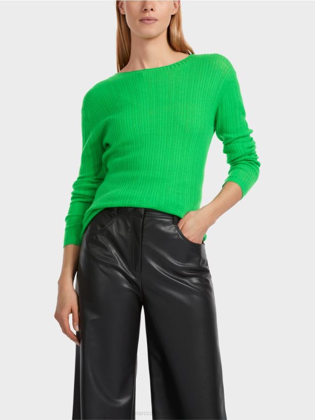 pulover „rethink together” cu gât rotund Marc Cain verde măr închis îmbrăcăminte 4826HH1038