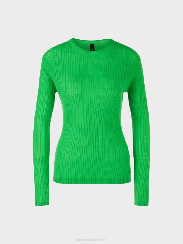 pulover „rethink together” cu gât rotund Marc Cain verde măr închis îmbrăcăminte 4826HH1038