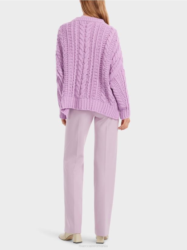 pulover tricot cablu tricotat in germania Marc Cain lavandă strălucitoare îmbrăcăminte 4826HH1041