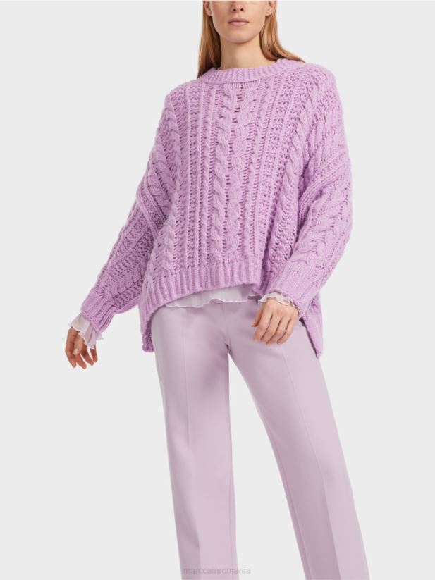 pulover tricot cablu tricotat in germania Marc Cain lavandă strălucitoare îmbrăcăminte 4826HH1041