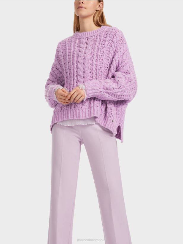pulover tricot cablu tricotat in germania Marc Cain lavandă strălucitoare îmbrăcăminte 4826HH1041