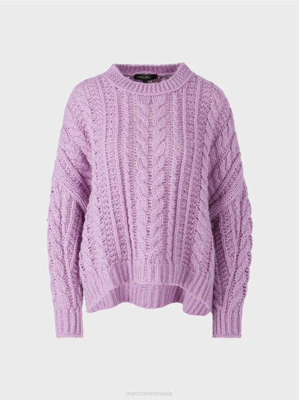 pulover tricot cablu tricotat in germania Marc Cain lavandă strălucitoare îmbrăcăminte 4826HH1041